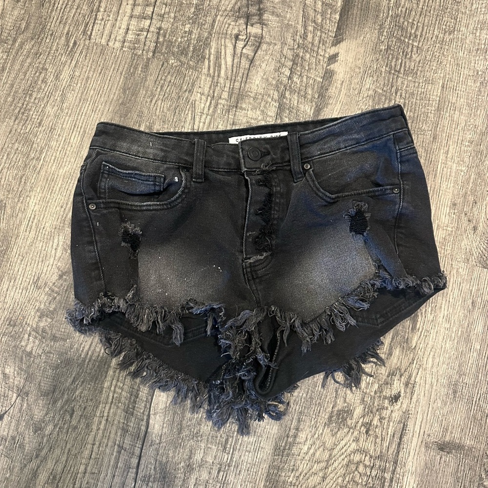 Distressed Black Denim Shorts